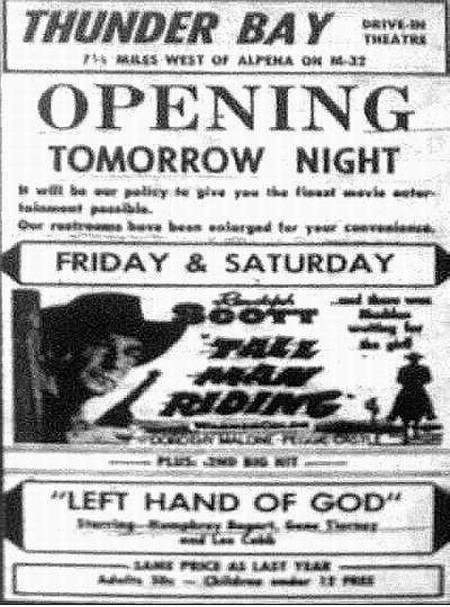 Thunder Bay Drive-In Theatre - Summer 1956 Ad